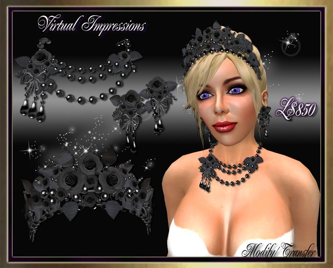 Valerie Wedding Set in Black Roses & Pearls