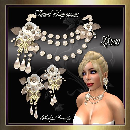 Valerie Jewelry Set in Cream Roses & Pearls