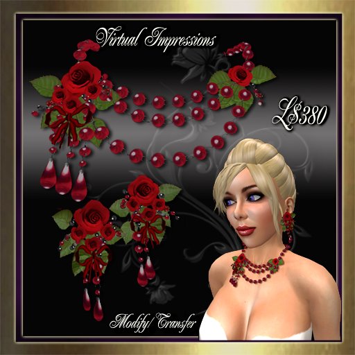 Valerie Jewelry Set in Red Roses & Pearls