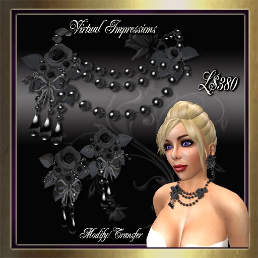 Valerie Jewelry Set in Black Roses & Pearls