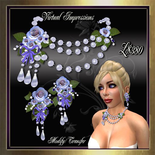 Valerie Jewelry Set in Blue Roses & Pearls