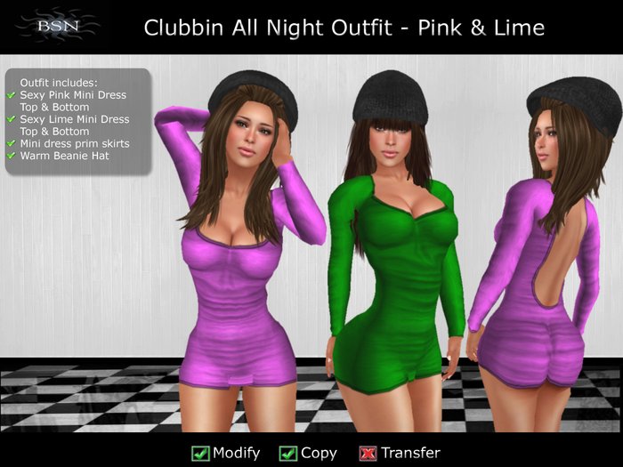 BSN Clubbin All Night Outfit - Pink & Lime