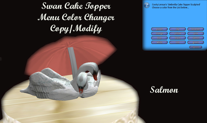 Cake Topper Sculpted Swan & Umbrella Menu Color Changer *CHB*