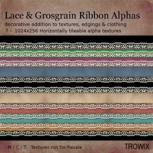 Trowix - Lace & Grosgrain Ribbon Alpha Textures