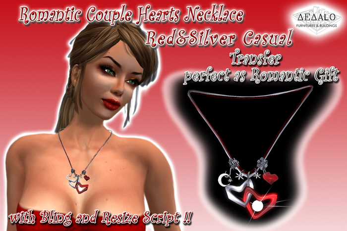 Romantic Necklace - Couple Hearts Silver&Red Casual * SPECIAL PRICE Valentine's Day Promo *
