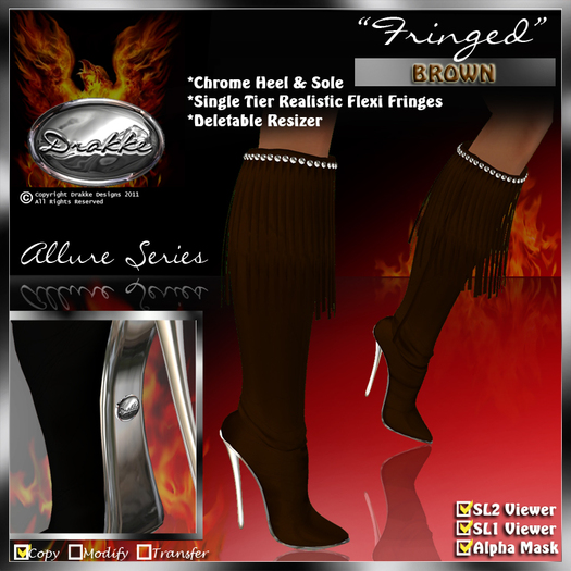 !Drakke! "Fringed" Knee Boots(Brown)   ~ ALL Viewer Compatible (Alpha Mask Included)