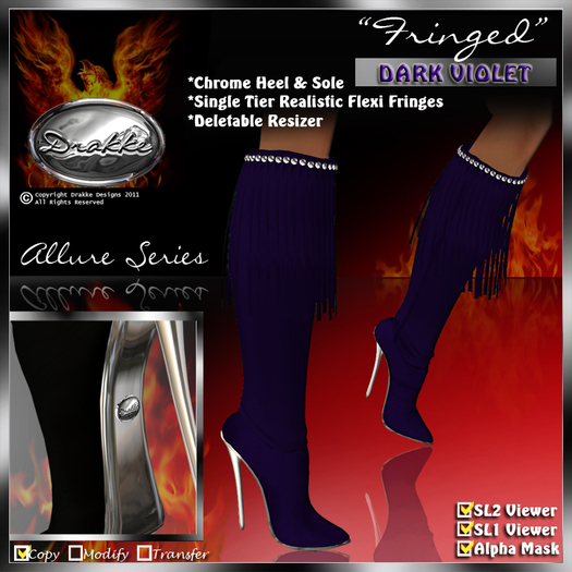 !Drakke! "Fringed" Knee Boots(Dark Violet)   ~ ALL Viewer Compatible (Alpha Mask Included)