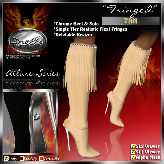 !Drakke! "Fringed" Knee Boots(Tan)   ~ ALL Viewer Compatible (Alpha Mask Included)