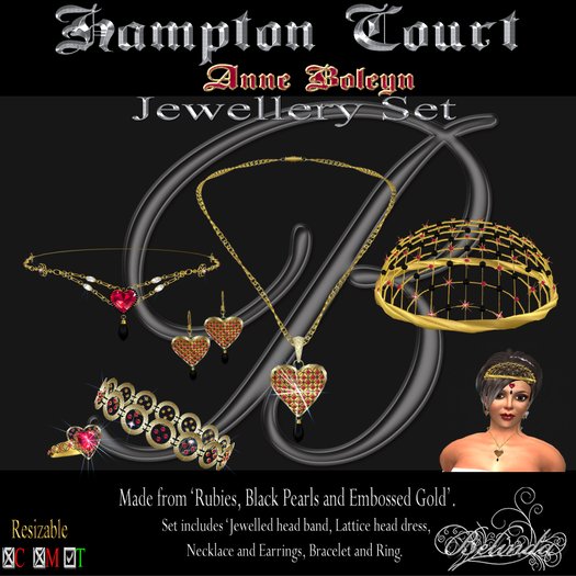 Anne Boleyn - Jewellery Set - Ruby/Onyx/Gold - (Gift Box)