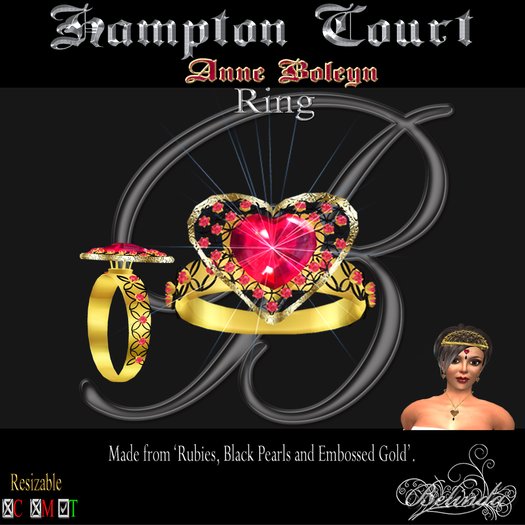 Anne Boleyn - Ring - Ruby/Onyx/Gold - (Gift Box)
