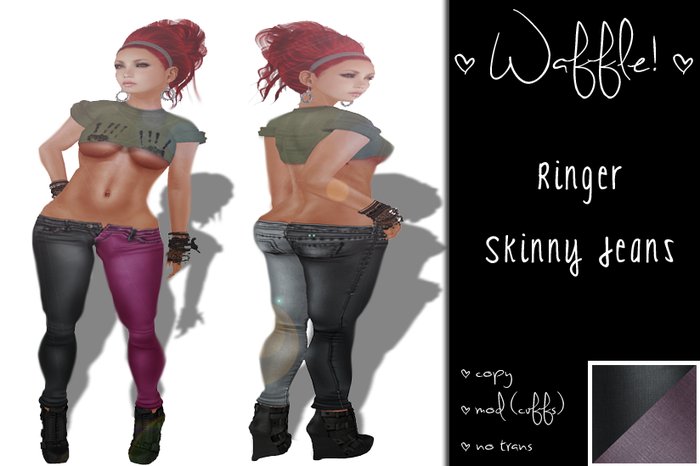 Waffle! Ringer Skinny Jeans [mauve] 