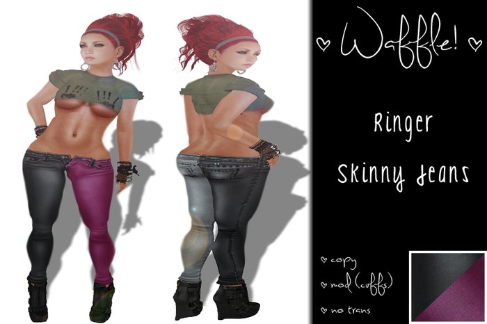 Waffle! Ringer Skinny Jeans [cerise]
