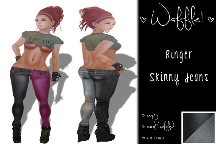 Waffle! Ringer Skinny Jeans [grey] 