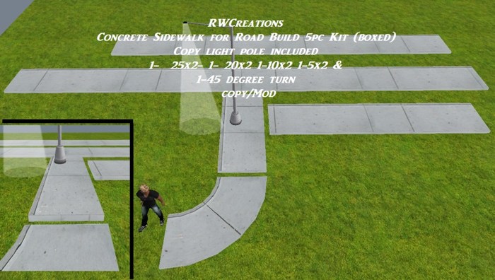 Concrete Sidewalk for Road Build 6 pc Kit (boxed) light pole included