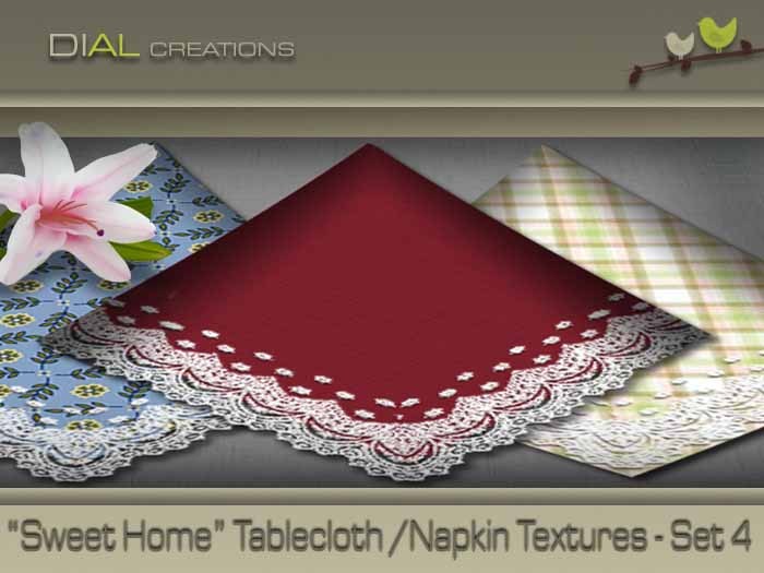 NEW!!! 78 Textures for 749 L$ ! "Sweet Home" Tablecloth/ Napkins - Set 4  - Mega Box