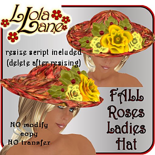 Llola's Ladies FALL COLORS Roses Hat w/resizer