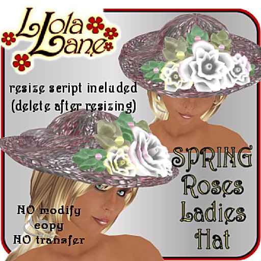 Llola's Ladies SPRING COLORS Roses Hat w/resizer