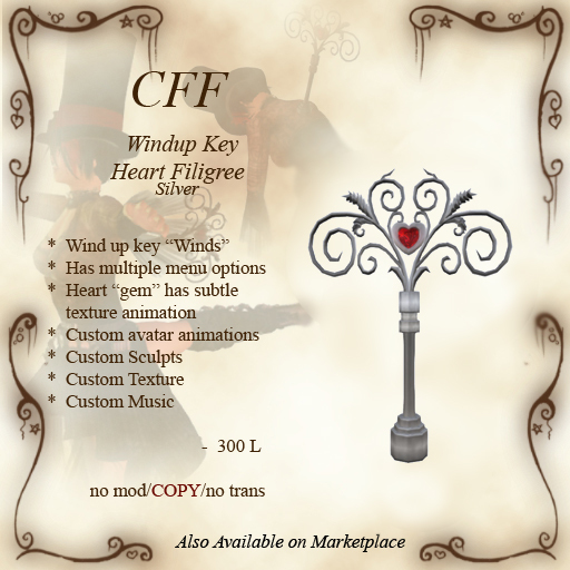 CFF-Heart Filigree WIndup Key-silver