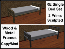 RE Single Bed Set - 2 Prims - Wood & Metal Frame