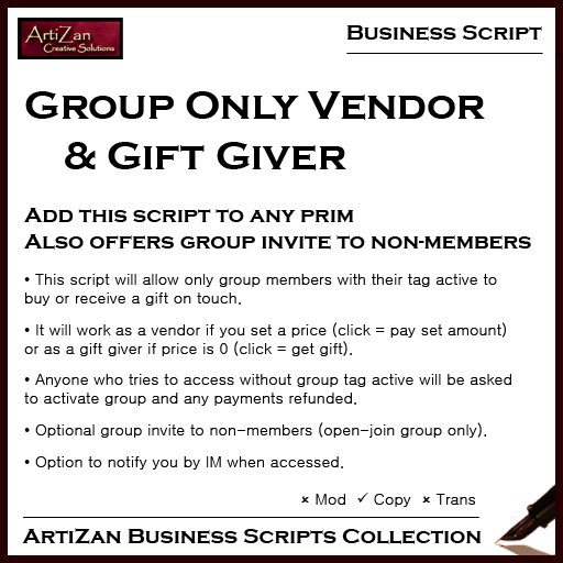 ArtiZan Business Script: Group Vendor / Gift Giver
