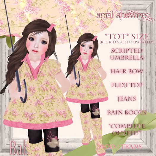 *Baby Pie* April Showers Tiny Tot's Rainy Day / Spring ~Complete Outfit!~  *PROMO PRICE! 50L!*  TODDLERS!