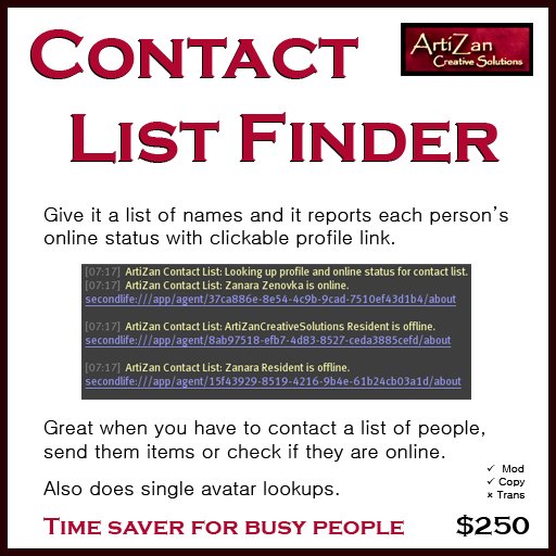 ArtiZan Contact List - Save time contacting people directly