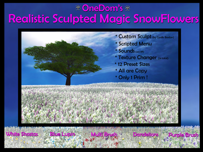 Magic Snowflowers - 1 Prim - 12 Sizes - Great for Winter Scene