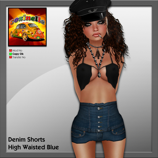 Coxi - Blue - High Waisted Denim Shorts- female