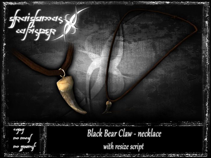 SALE, NEW PRICE, SAVE 28L$ - Druidamus Whisper - Black Bear Claw - necklace