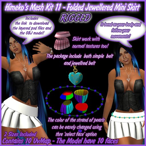 [FULL PERMS]Himeko's Mesh Kit 11 - Folded Jewellered Mini Skirt