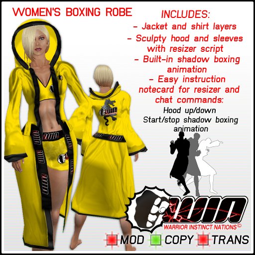 WIN Women's Boxing Robe Yellow with Black Trim
