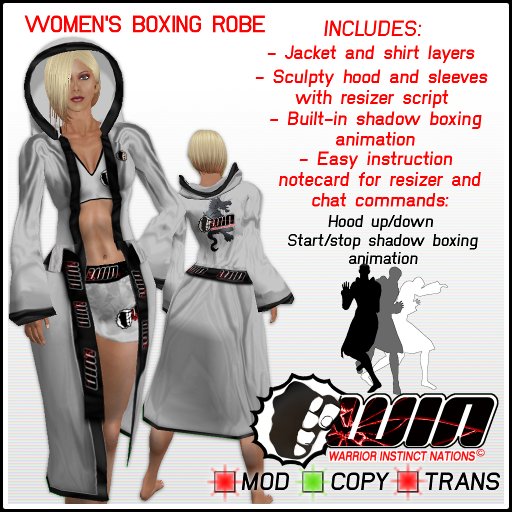 WIN Women's Boxing Robe Silver with Black Trim