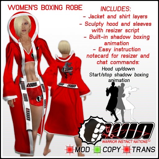 WIN Women's Boxing Robe Red with White Trim