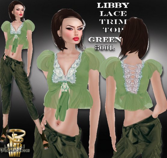 HOUSE OF BENINGBOROUGH -  LIBBY LACE TRIM TOP - GREEN