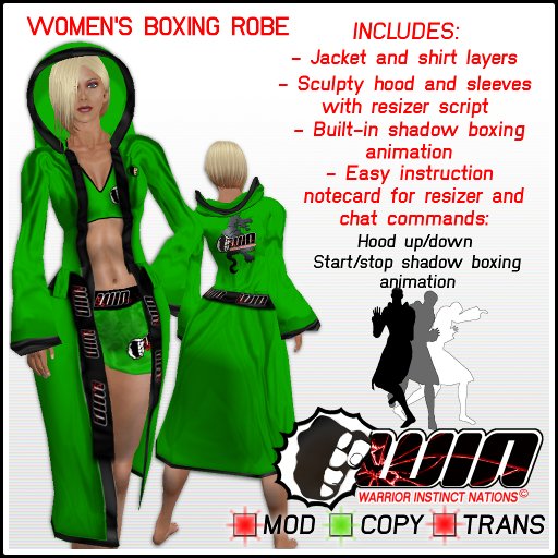 WIN Women's Boxing Robe Green with Black Trim