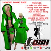 WIN Women's Boxing Robe Green with Black Trim