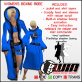 WIN Women's Boxing Robe Blue with Black Trim