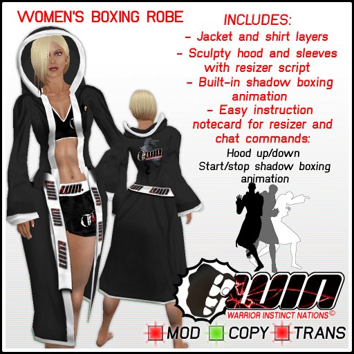 WIN Women's Boxing Robe Black with White Trim