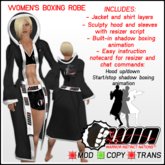 WIN Women's Boxing Robe Black with White Trim