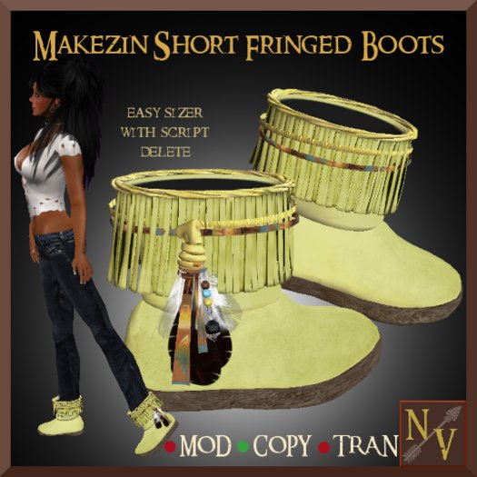 (NV)  Native Makezin (Moccasin) Short Fringe Leather Ankle Boot YELLOW