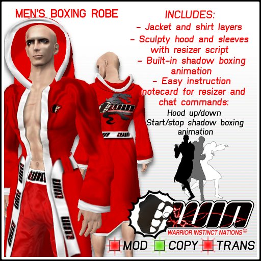 WIN Men's Boxing Robe Red with White Trim