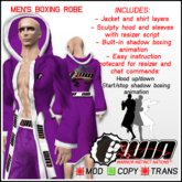 WIN Men's Boxing Robe Purple with White Trim