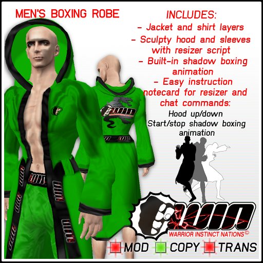 WIN Men's Boxing Robe Green with Black Trim