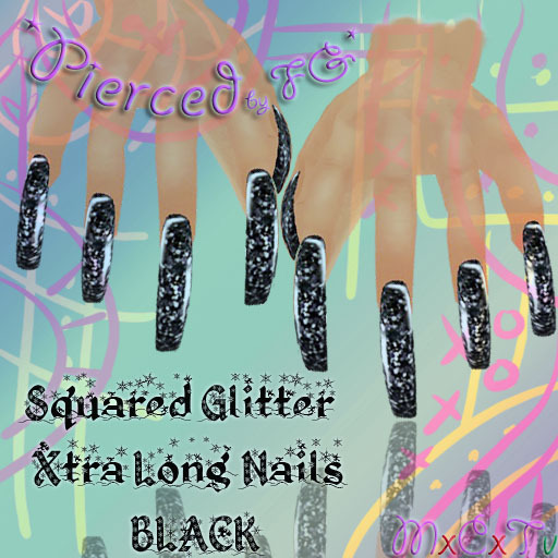 *FG* Squared Glitter Xtra Long Nails Black