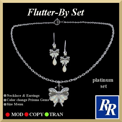 (R) Flutter-By Butterfly Necklace & Earrings (silver)