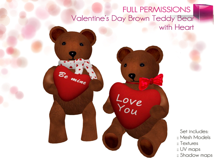 Full Perm Mesh Brown Valentine Teddy Bear - Builder's Kit Set