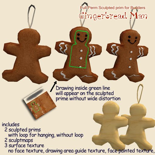 Gingerbread Man - Full Perm Sculpted prim for Bilders