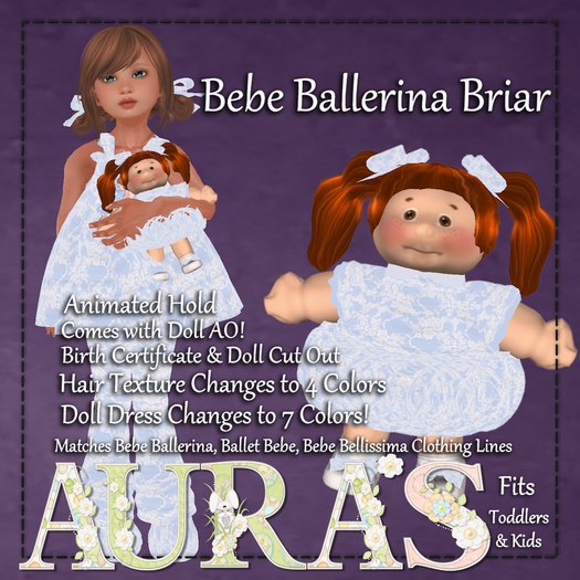 *Aura's* Bebe Ballerina Briar Dolly for Little Girls, Kids and Tiny Tot