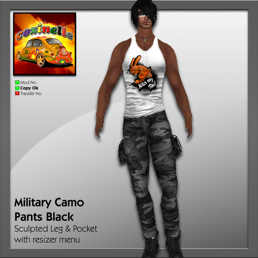 Coxi - Black - Military Camo Pants Male