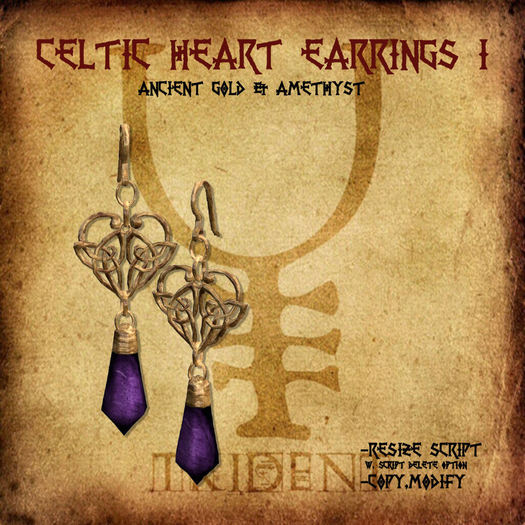 Celtic Heart Earrings I [Gold/Amethyst]